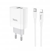Превью Сетевое зарядное устройство Hoco C80A USB/Type-C с кабелем для Apple (Lightning - Type-C) (белое) — 12