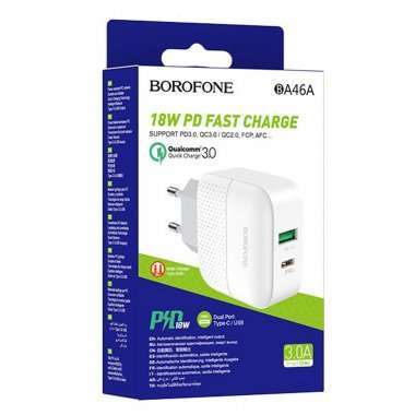 Сетевое зарядное устройство Borofone BA46A USB/Type-C (белое) — 2