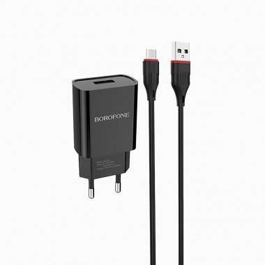 Сетевое зарядное устройство Borofone BA20A Sharp USB с кабелем micro-USB (черное) — 5