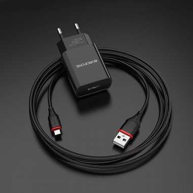 Сетевое зарядное устройство Borofone BA20A Sharp USB с кабелем micro-USB (черное) — 3